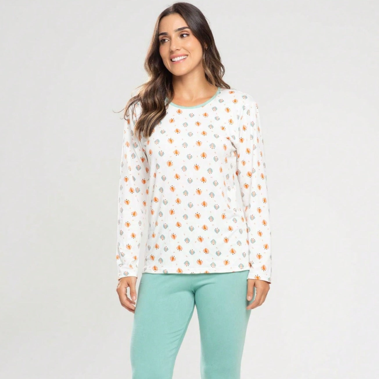 Pijama Feminino Inverno Estampado Verde