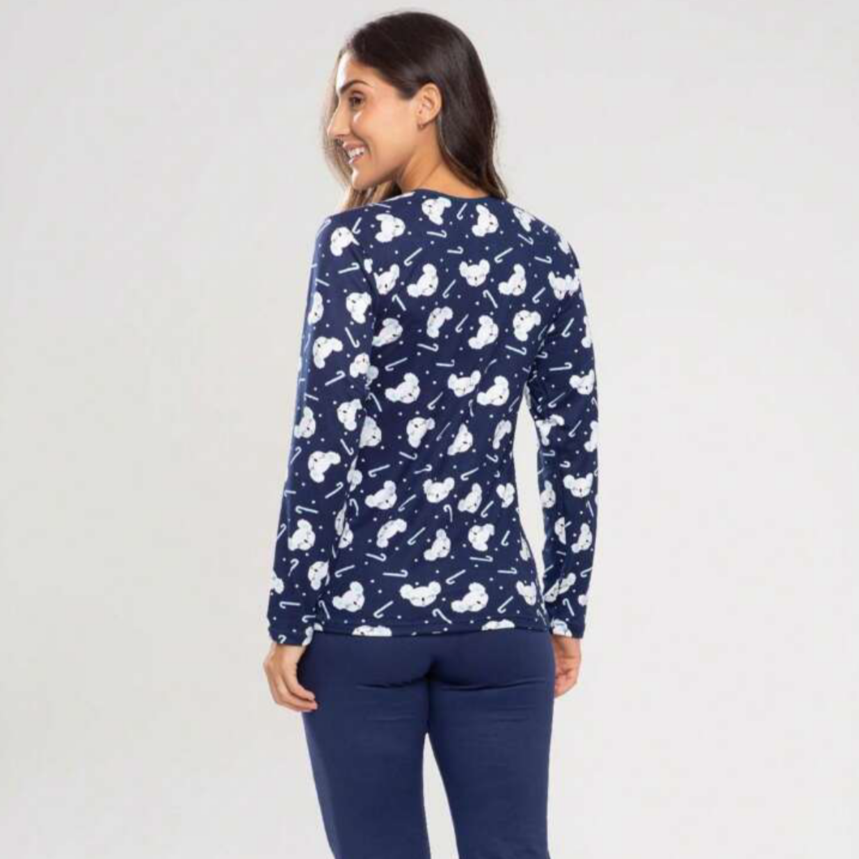 Pijama Feminino Inverno Estampado Azul Marinho