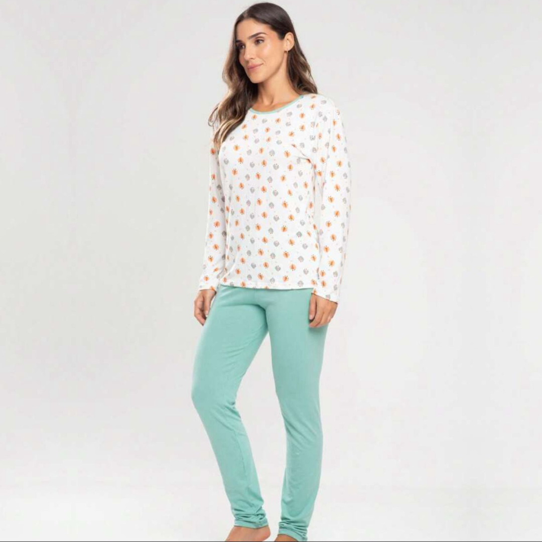 Pijama Feminino Inverno Estampado Verde